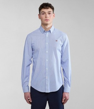 Chemises Napapijri Graie Long Sleeve Shirt Homme Bleu Stripes | 8096OWUTK