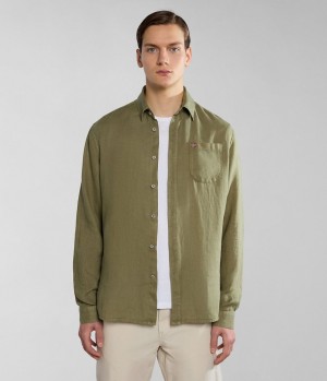 Chemises Napapijri Linen Long Sleeve Shirt Homme Vert | 5164YBRIV