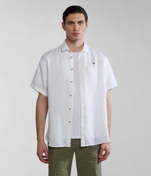 Chemises Napapijri Linen Short Sleeve Shirt Homme Blanche | 9163CURFY