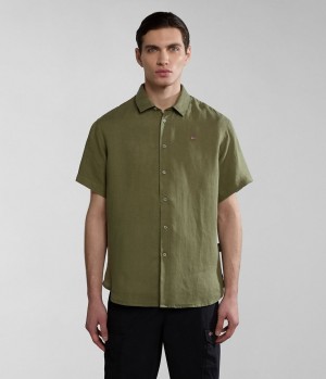 Chemises Napapijri Linen Short Sleeve Shirt Homme Vert | 3417XKBQC