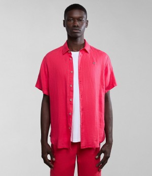 Chemises Napapijri Linen Short Sleeve Shirt Homme Rouge | 4602RIGBP