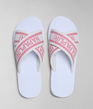 Claquette Napapijri Stick Sliders Femme Blanche | 9768ENQCL