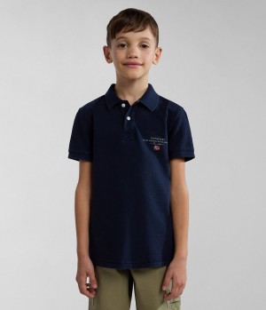 Polos Napapijri Elbas Short Sleeve Polo Shirt (4-16 YEARS) Enfant Bleu Foncé | 4193CKNGH