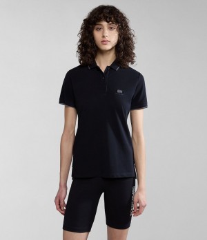 Polos Napapijri Nina Short Sleeve Polo Shirt Femme Noir | 4960JPZWH