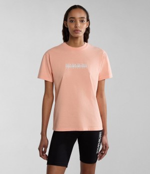 T Shirts Napapijri Box Short Sleeve T-Shirt Femme Rose | 1753JYFVR