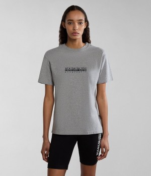 T Shirts Napapijri Box Short Sleeve T-Shirt Femme Grise | 8326YAIRL