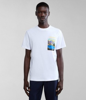 T Shirts Napapijri Canada Short Sleeve T-shirt Homme Blanche | 6987CQFBP