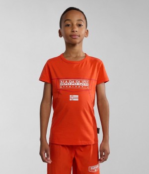 T Shirts Napapijri Cree Short Sleeve T-Shirt (4-16 YEARS) Enfant Orange | 7120MHLIY