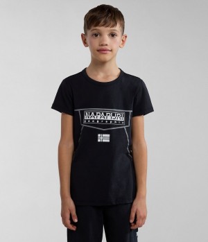 T Shirts Napapijri Cree Short Sleeve T-Shirt (4-16 YEARS) Enfant Noir | 7362GBXSO