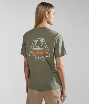 T Shirts Napapijri Faber Short Sleeve T-Shirt Femme Vert | 3620AKWDM