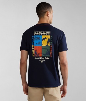 T Shirts Napapijri Gras Short Sleeve T-Shirt Homme Bleu Foncé | 5293LHWAF