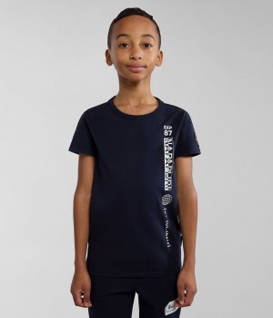 T Shirts Napapijri Hudson Short Sleeve T-Shirt (4-16 YEARS) Enfant Bleu Foncé | 6892XAGJW