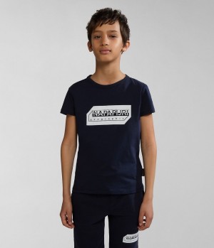 T Shirts Napapijri Kitik Short Sleeve T-Shirt (4-16 YEARS) Enfant Bleu Foncé | 4162GQXVM