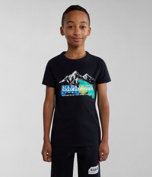 T Shirts Napapijri Liard Short Sleeve T-Shirt (4-16 YEARS) Enfant Noir | 6901UPRIV