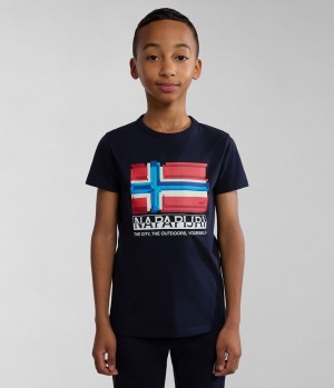 T Shirts Napapijri Liard Short Sleeve T-Shirt (4-16 YEARS) Enfant Bleu Foncé | 7156IFXDG