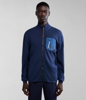 Zip Jumpers Napapijri Huron Full-Zip Jumper Homme Bleu Foncé | 6945UHIRM